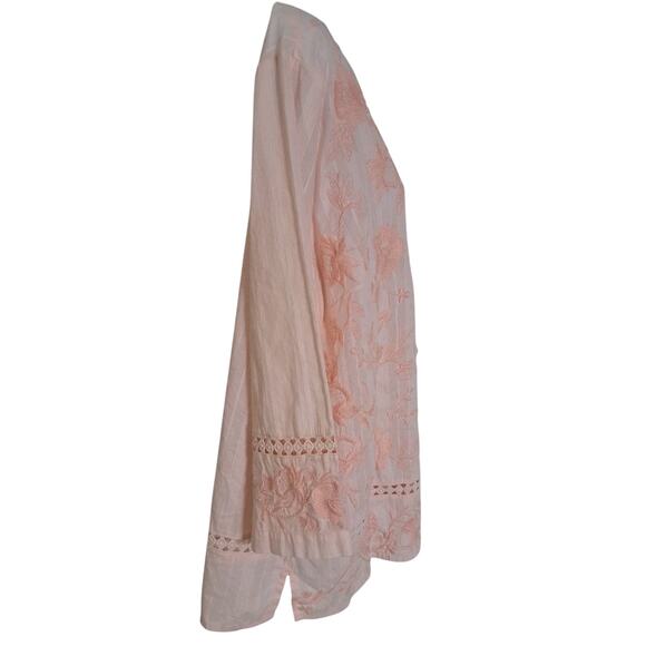 Women's Peasant Top Chico's 3 XL 16/18 Embroidered Tassel Light Coral Pink Boho - Picture 3 of 6